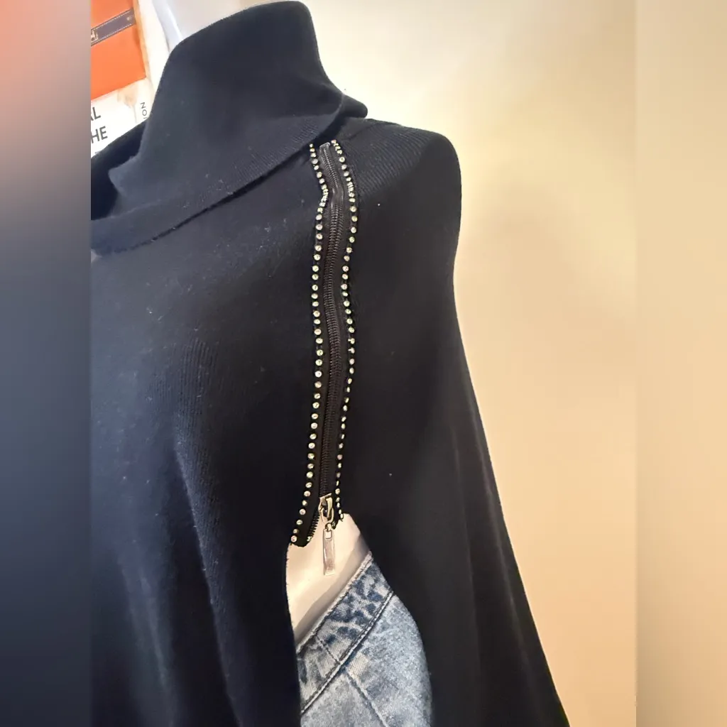 Lavena Oversize Fit All Drapey Poncho Cape Wrap Cotton Blend Top One Size Black - Image 3