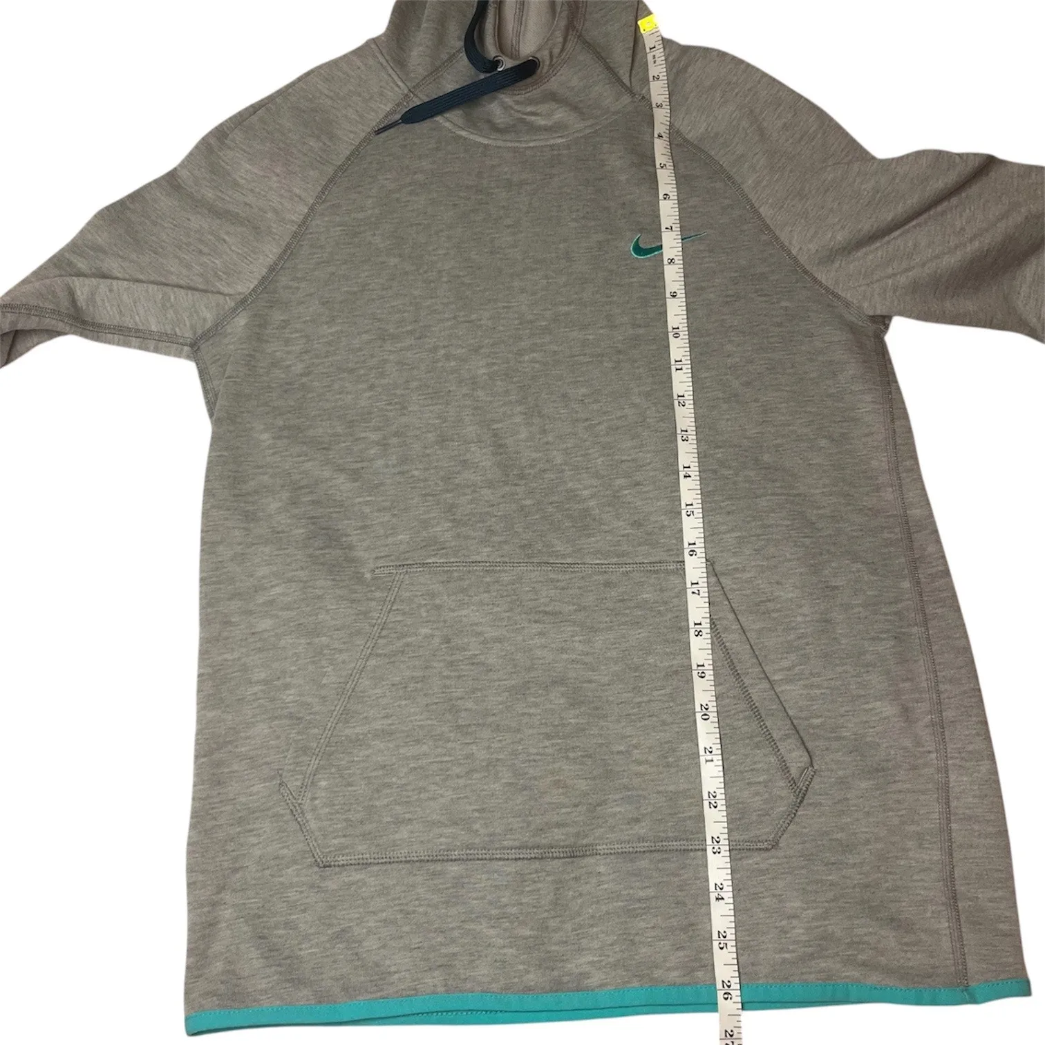 Nike Dri-Fit Gray Lightweight Hoodie Teal Trim Athletic Active Pullover Sz Small - Image 11