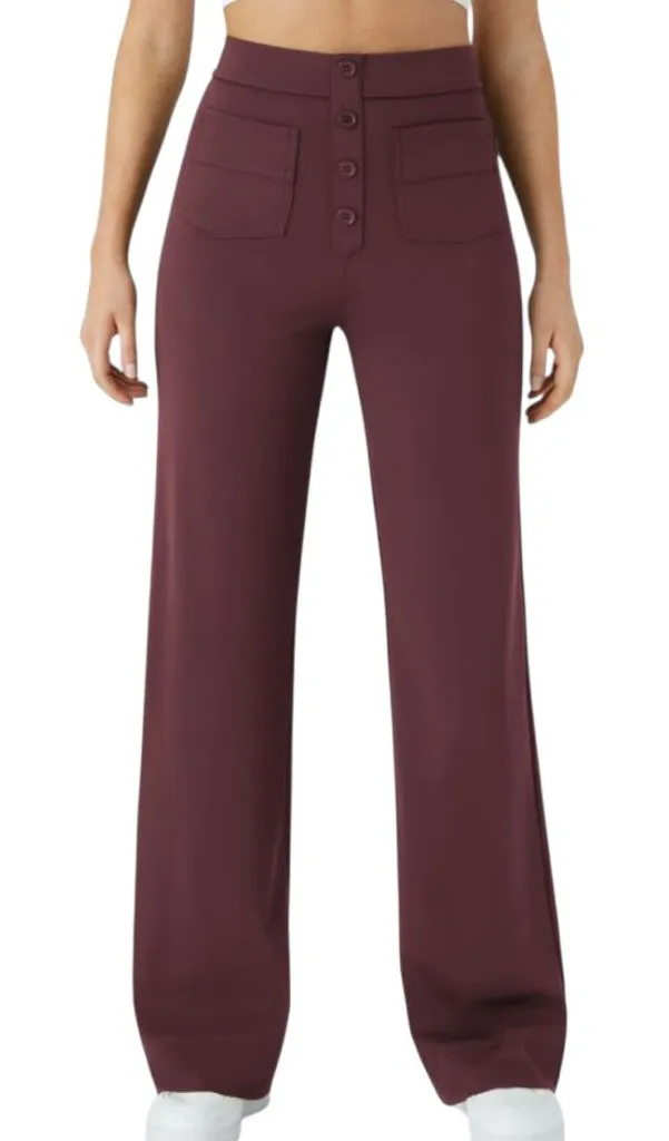 Halara Red Mahogany DayStretch High Waisted Pockets Straight Leg Pants Size XL - Image 1