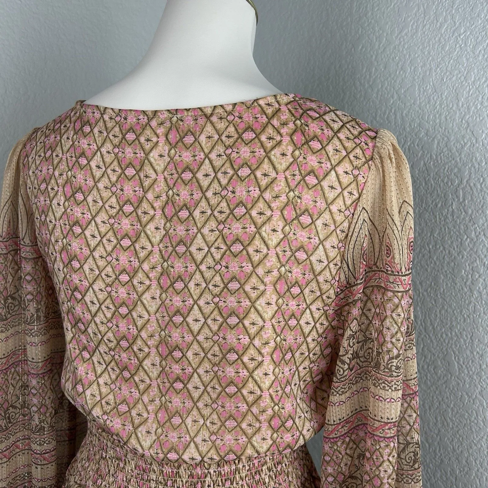 House of Harlow 1960 Women's Chiffon Dress Button Metallic Bohemian Small - Image 5