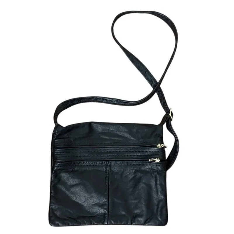 Maple Leather‎ Company Saddlebag Crossbody Bag Purse Black Buttery Soft Leather - Image 2