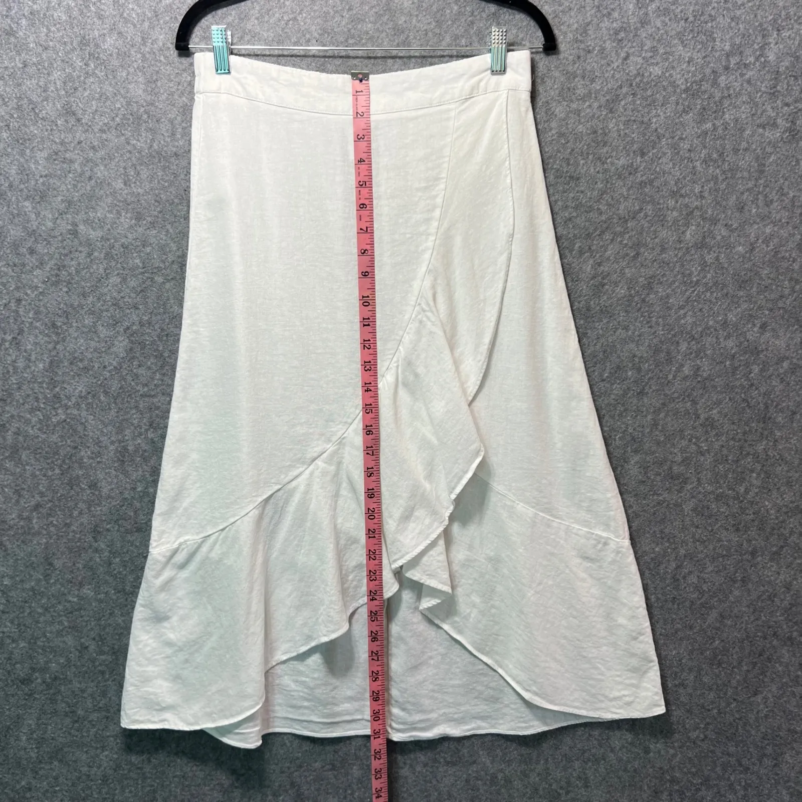 Westport‎ Linen Blend Midi Ruffle Skirt White Elastic Waist Size M Hi Low - Image 3