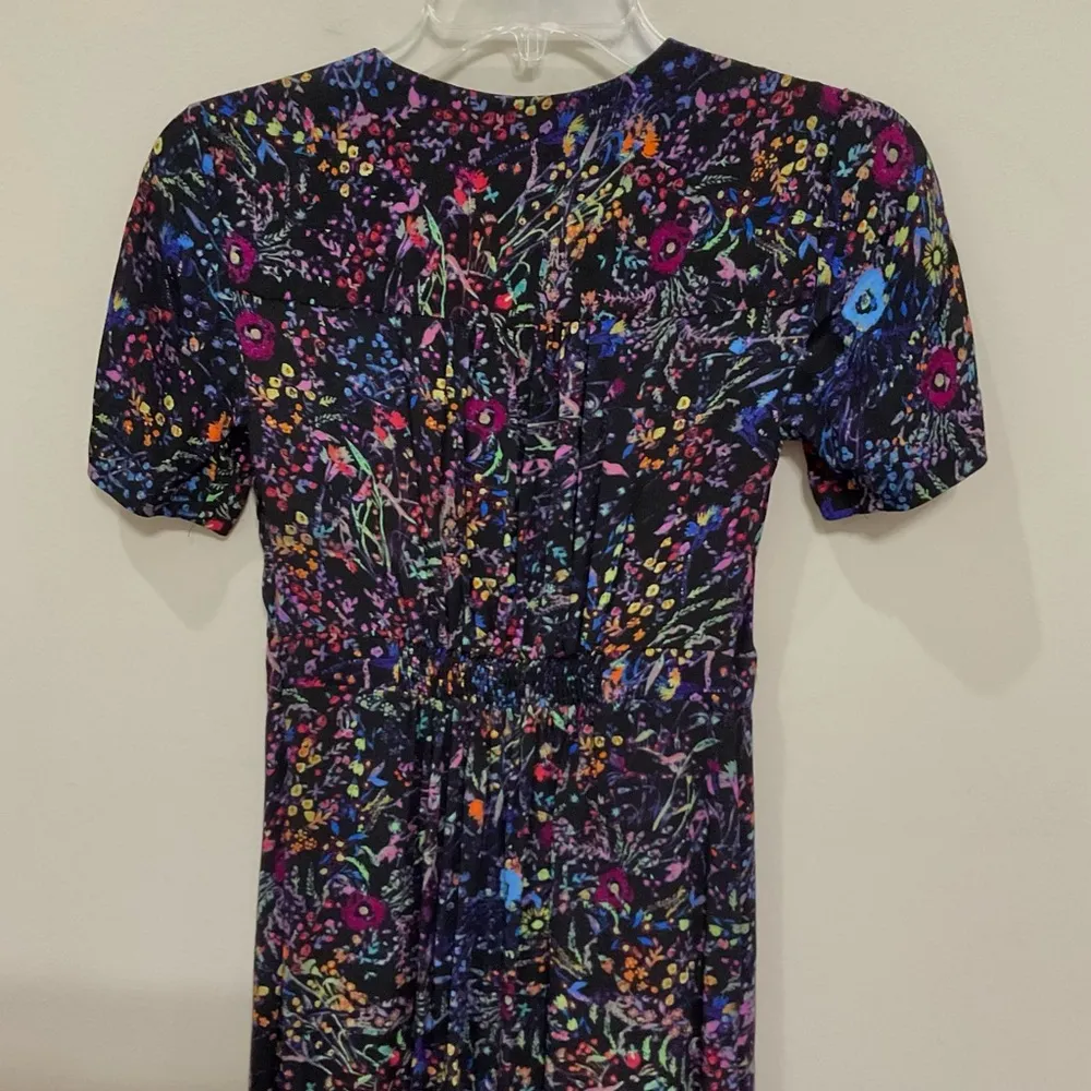 Anthropologie Maeve Floral Leopard Dress Faux Wrap Morgan Midi Size 0 - Image 7