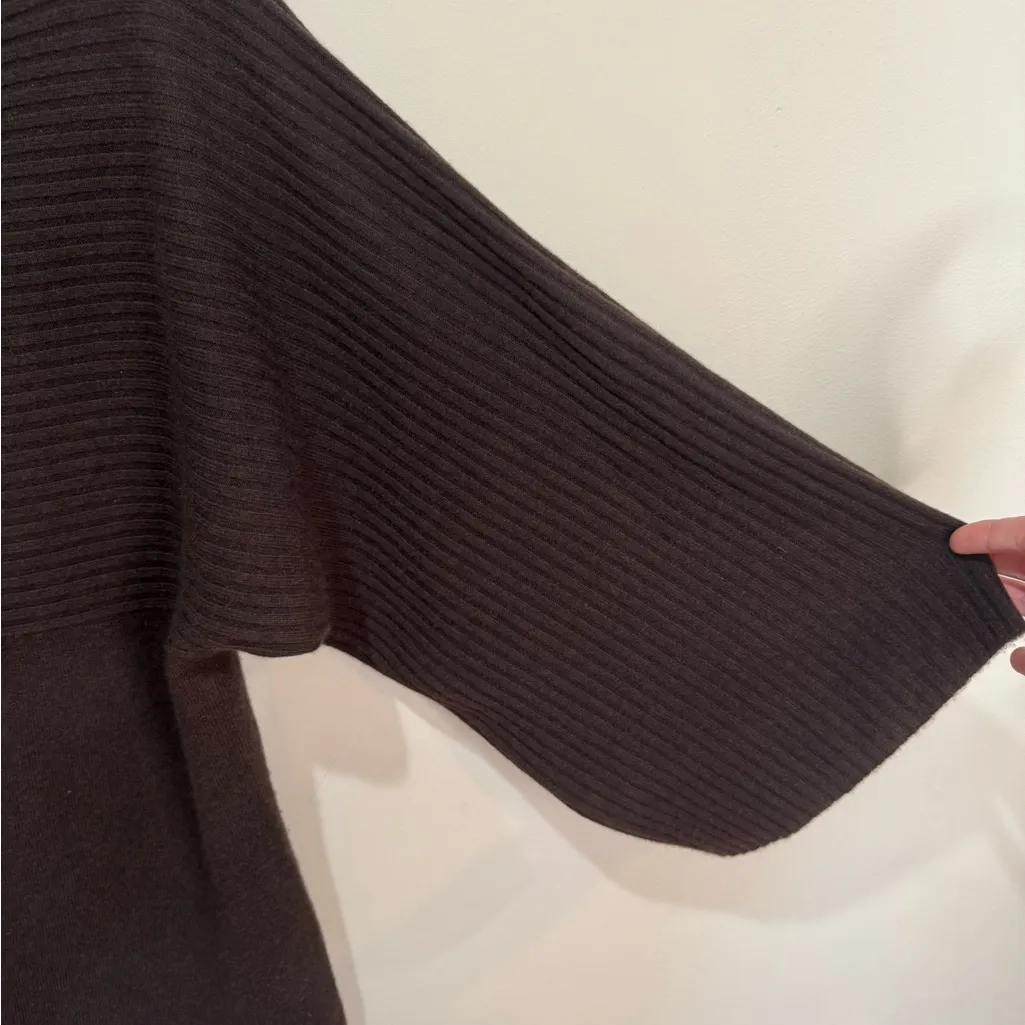 Anne Klein Cashmere Sweater Kimono Sleeve Chocolate‎ Brown Ribbed Boatneck Sz M - Image 5