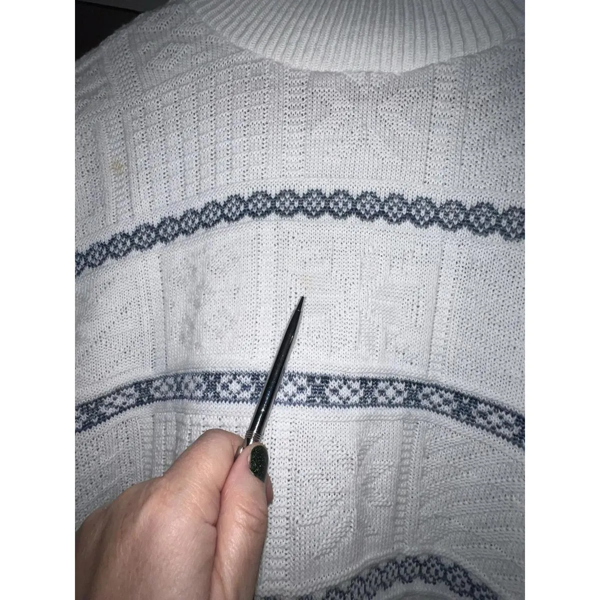 VTG 1980s Spunky Sweater White Blue Knit Mock Neck Made in USA Retro Women’s XL - Image 5