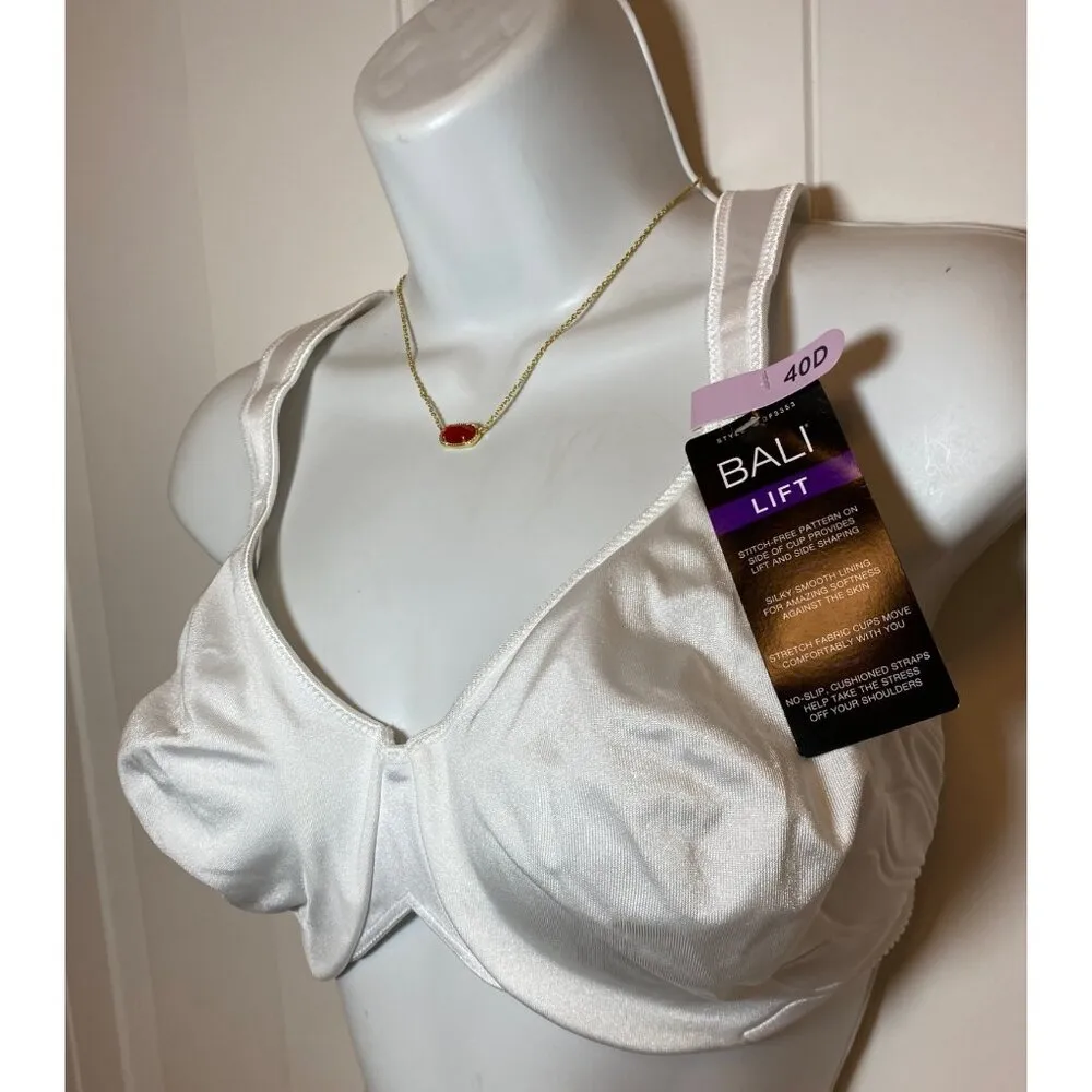 Bali Lift Women’s‎ Underwire Bra 40D Smooth Satin White Adjustable Straps - Image 4