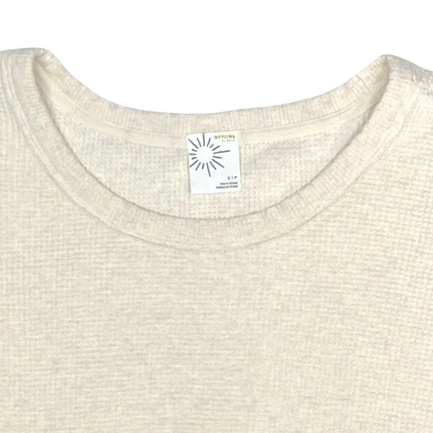 OFFLINE by Aerie Wow Waffle T Shirt Beige Oversized Small Cozy Cotton EUC - Image 4