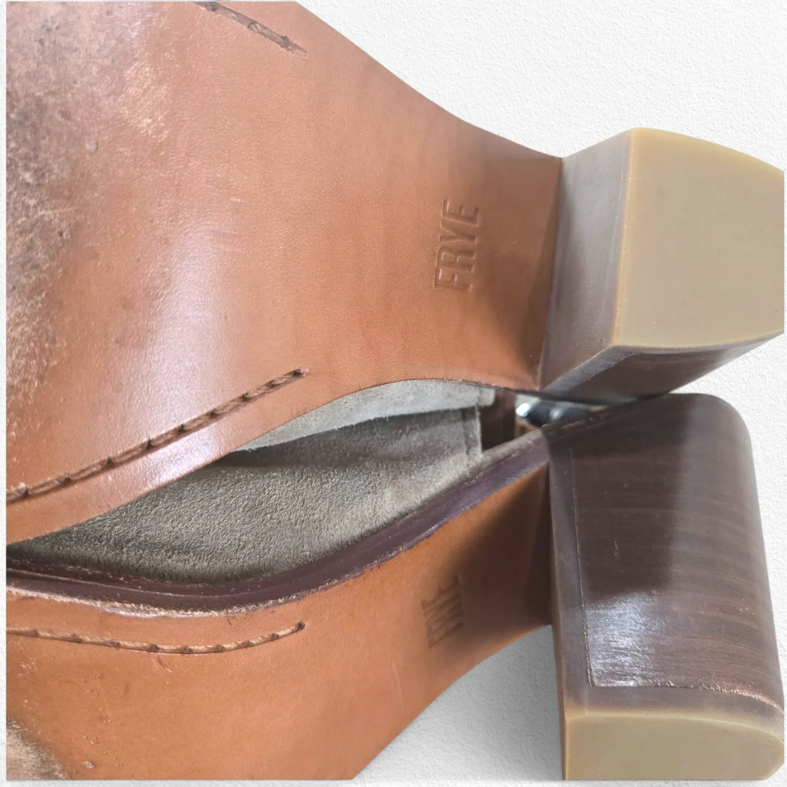 Frye Taupe Suede Peep Toe Slingback Booties Size 8 Block Heel Ankle Strap - Image 6