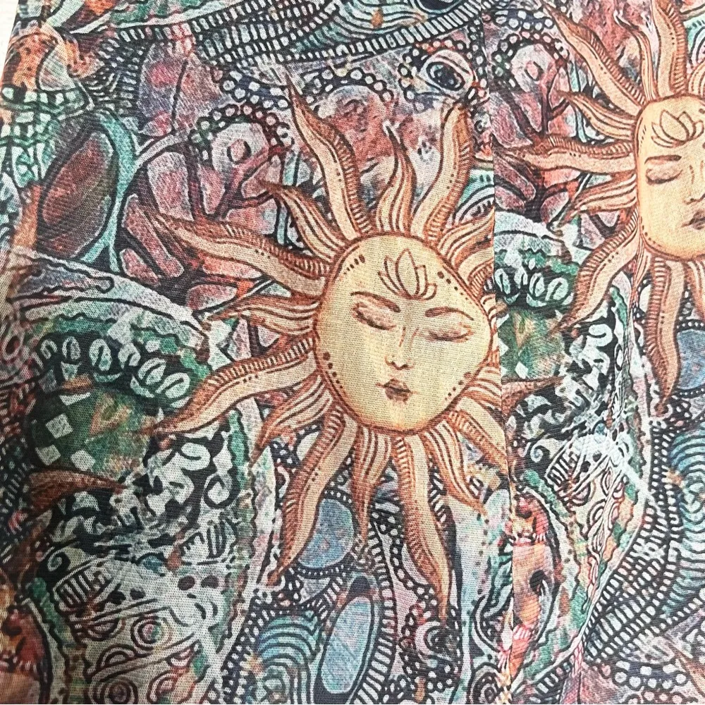 Celestial Sun & Moon Patterned Mesh Lettuce Hem A-Line Mini Skirt Size Small - Image 4