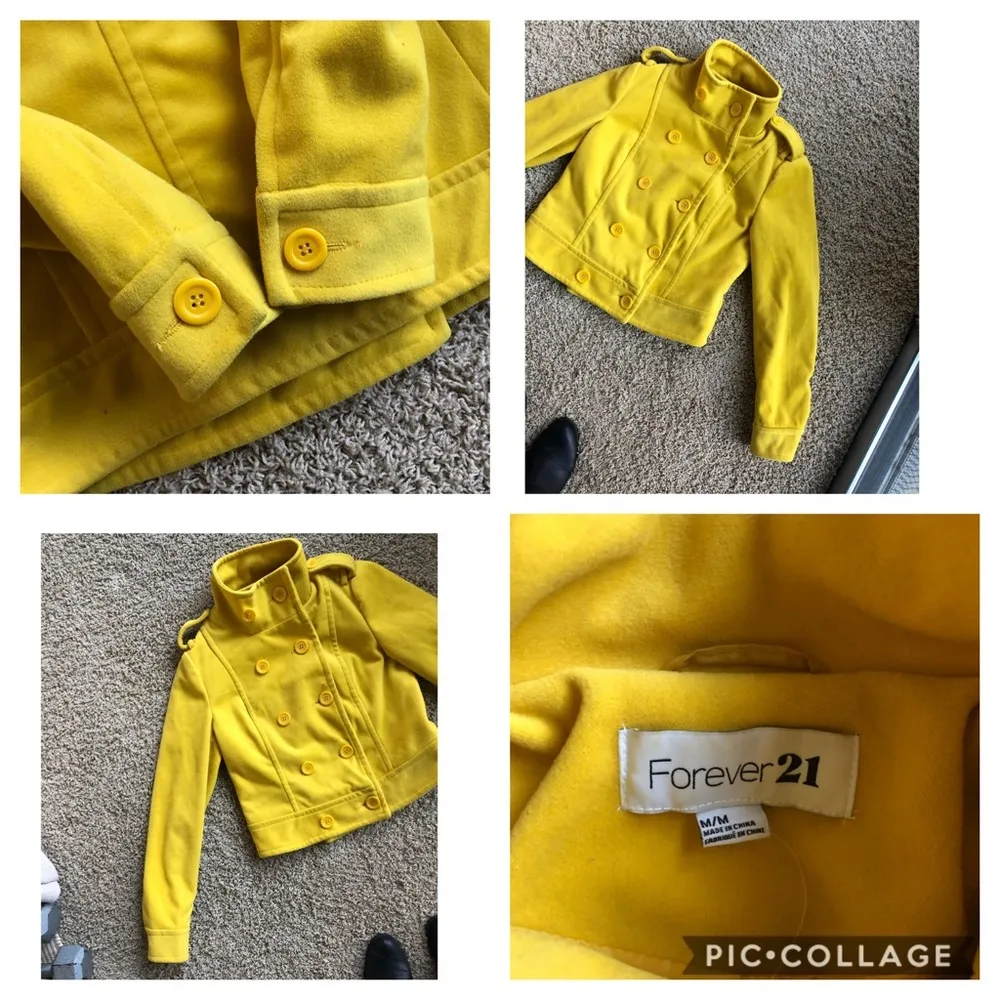 F21 Yellow mustard pea coat Sz M - Image 6