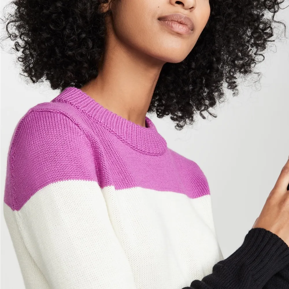 Bop Basics Wide Stripe Roll Neck Sweater Purple Size XS - Image 3