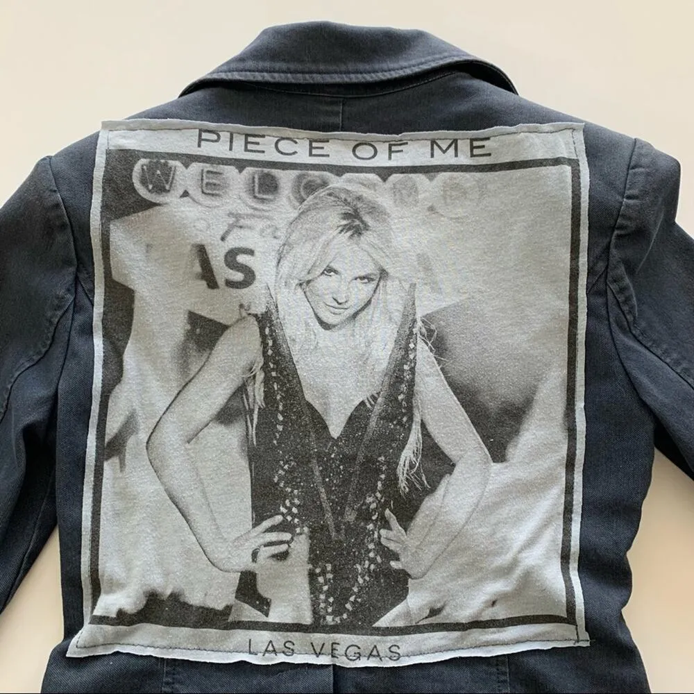 Via Penny Lane Reworked Apparel | Britney Spears Graphic Denim Blazer Jacket Blue - Image 7