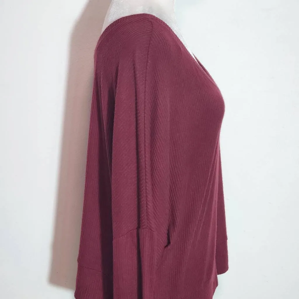 Auden Oxblood Ribbed Knit Lounge Top NWT Size Large Burgundy Knit Top Red - Image 5