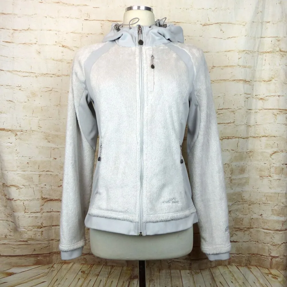 Eddie Bauer 365 Plush Jacket Womens White Blue M Fleece Wind Cutter Zip Hooded - Image 2