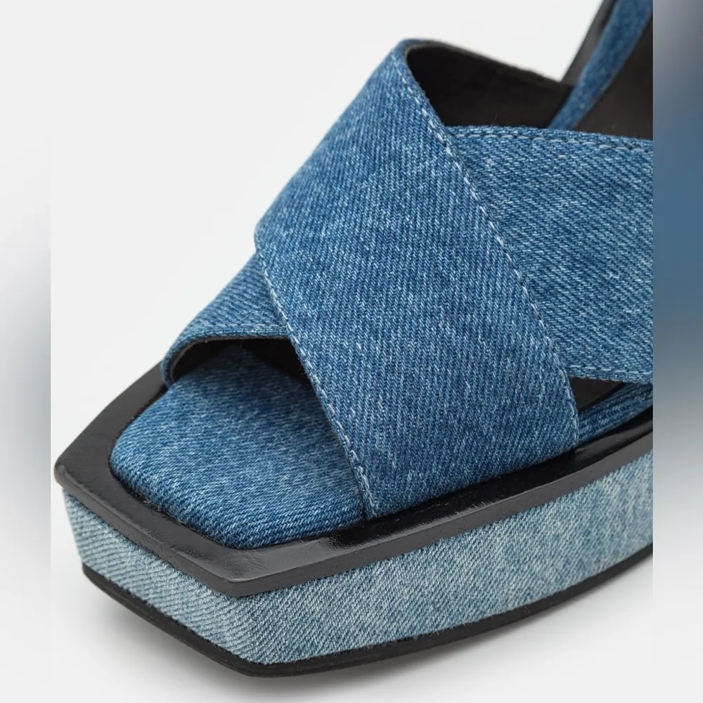 Rag & Bone Santiago Ankle Strap Platform Wedge Sandals Denim, Size 8.5/38.5 NWT - Image 10
