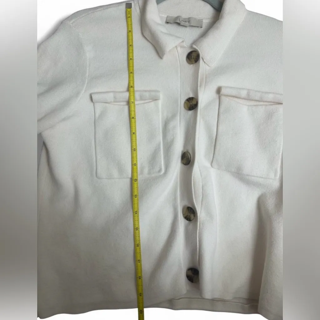 LOFT Sweater Jacket Cardigan Medium Cream Button Front Knit - Image 4