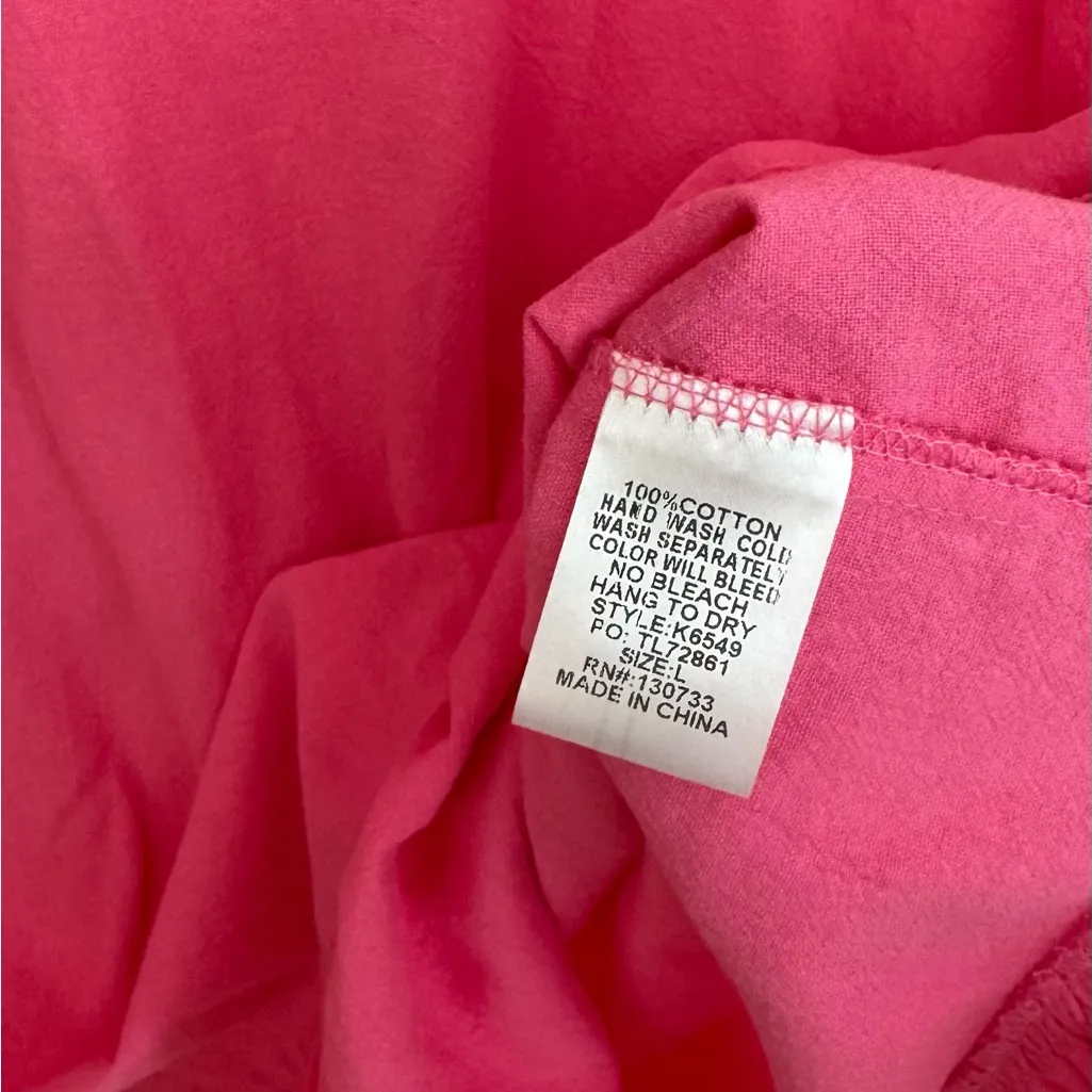 Umgee Pink Embroidered Boho Dress Size Large Sleeveless Pom Pom Trim Ruffle Hem - Image 5