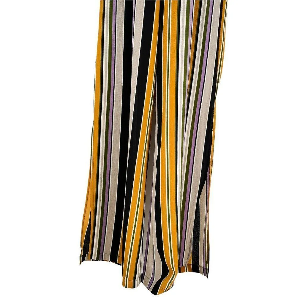 Monteau Striped Short Sleeve Wide Leg Jumpsuit Romper Medium - Image 100