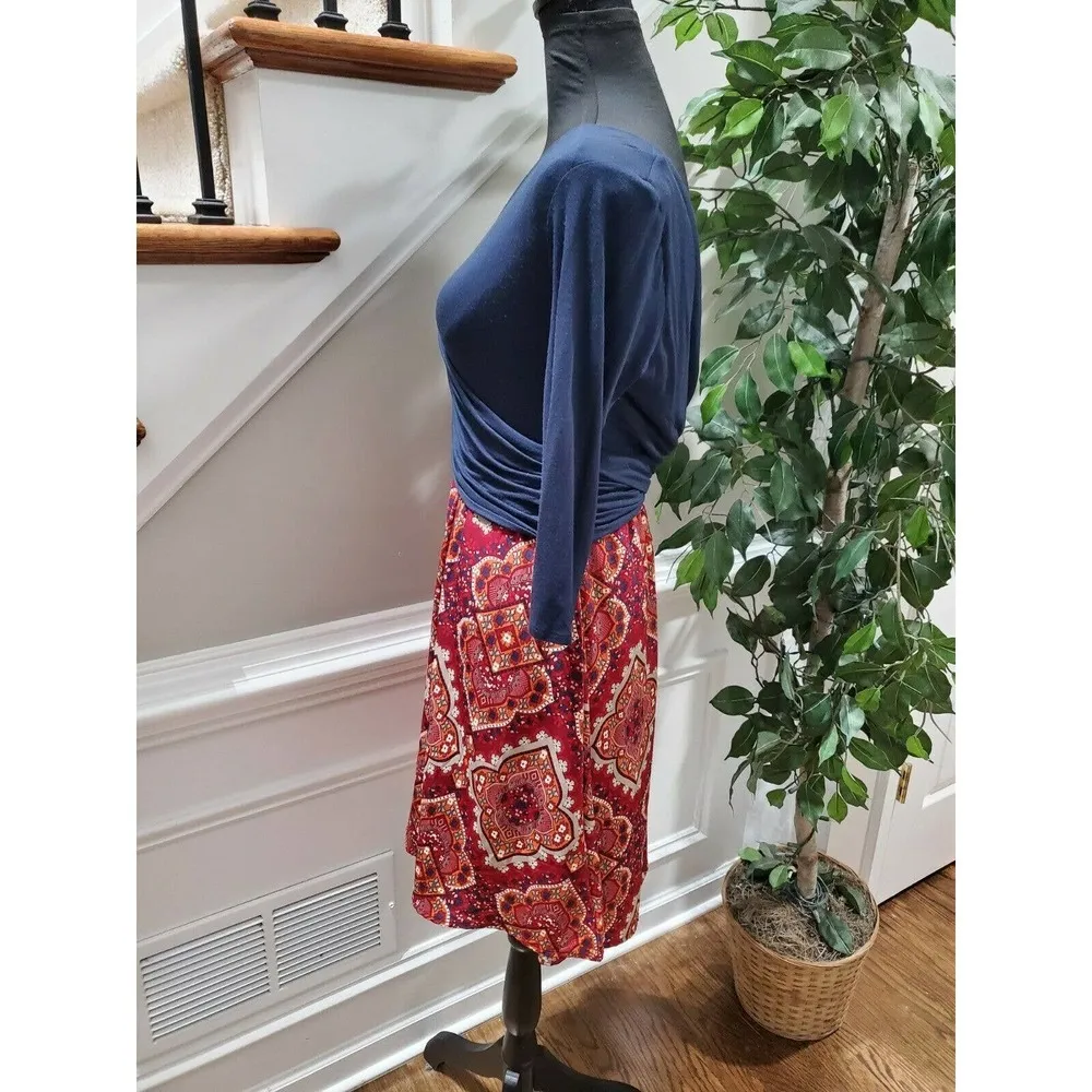 Fantastic Fawn Women's Multicolor Rayon V-Neck Long Sleeve Knee Length Dress M - Image 6