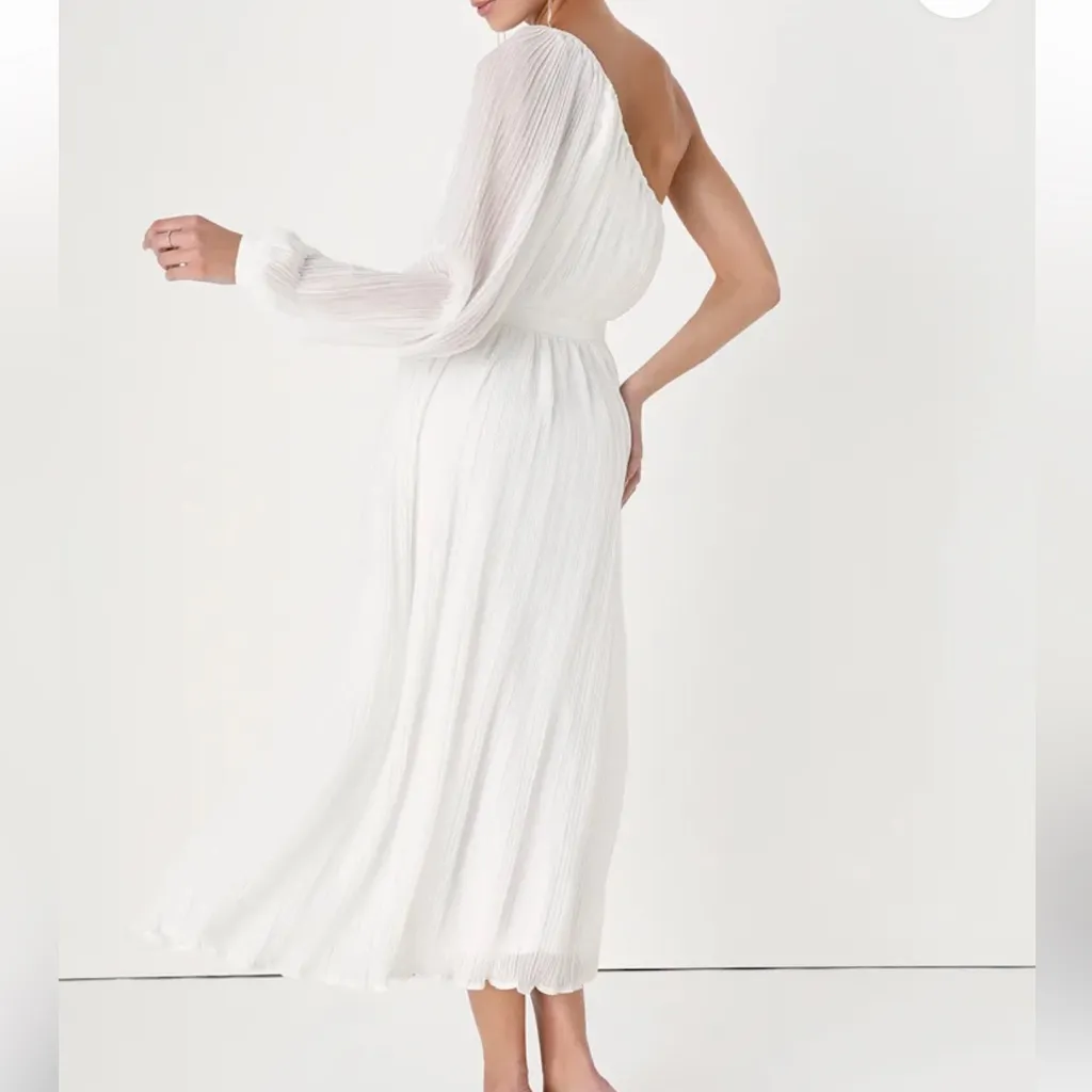 Lulus White One Shoulder Pleated M Midi Dress Long Sleeve Grecian Goddess
Style - Image 11