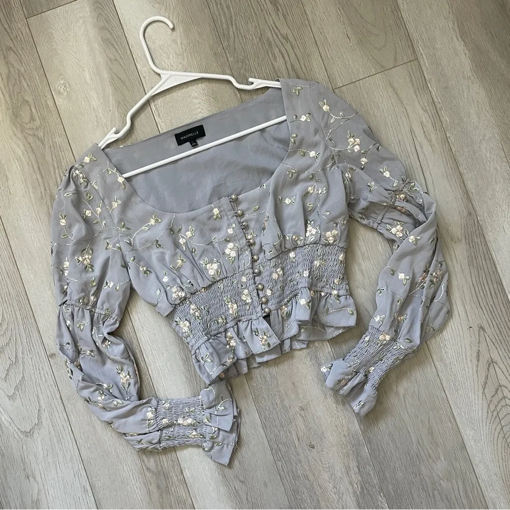 Majorelle Emerson Top floral embroidered smocked crop womens Purple (small) cute - Image 5