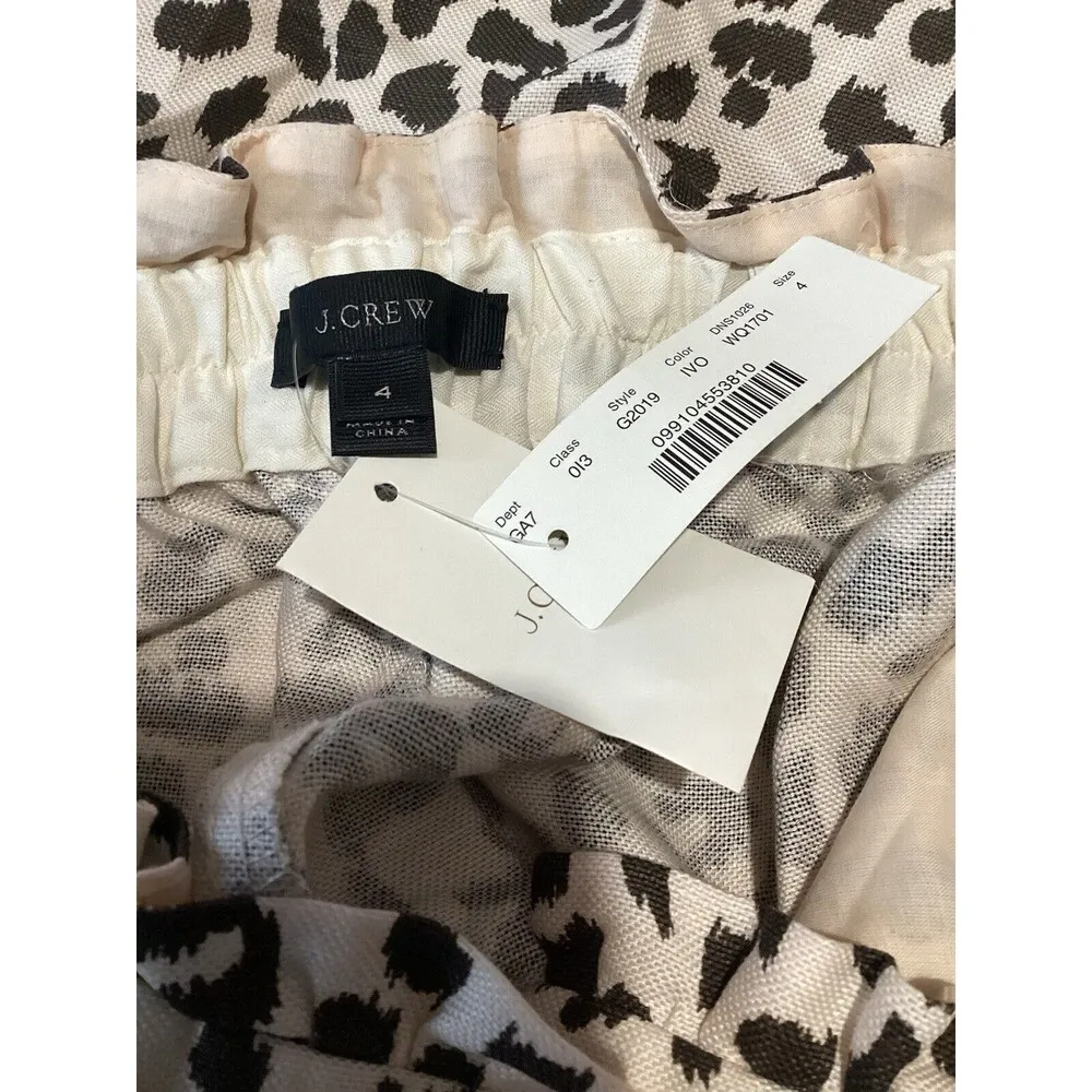J. Crew Pants Brown Ivory Leopard Print Easy Linen Pull On Trousers 4 Ruffle - Image 7
