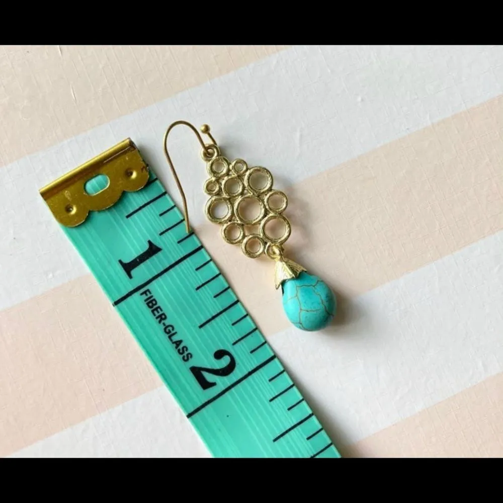 Gold tone faux turquoise fish hook earrings - Image 8