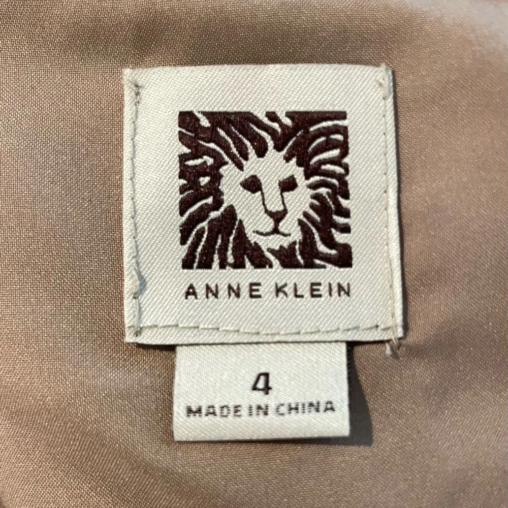 Anne Klein Fit & Flare‎ Midi Dress Half Cap Sleeves Tweed Beige Tan Size 4 - Image 10