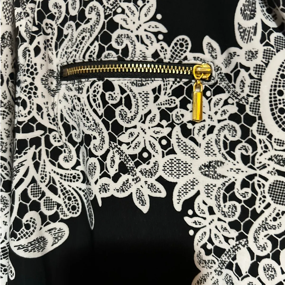 INC International Concepts Women's Black White Lace Long Sleeve Blouse Size PXL - Image 3