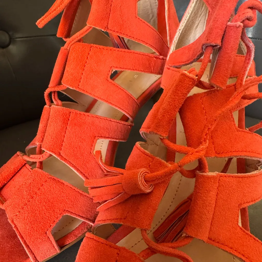 Tahari Orange Multiple Strapped Tie Up High Heels - Image 6