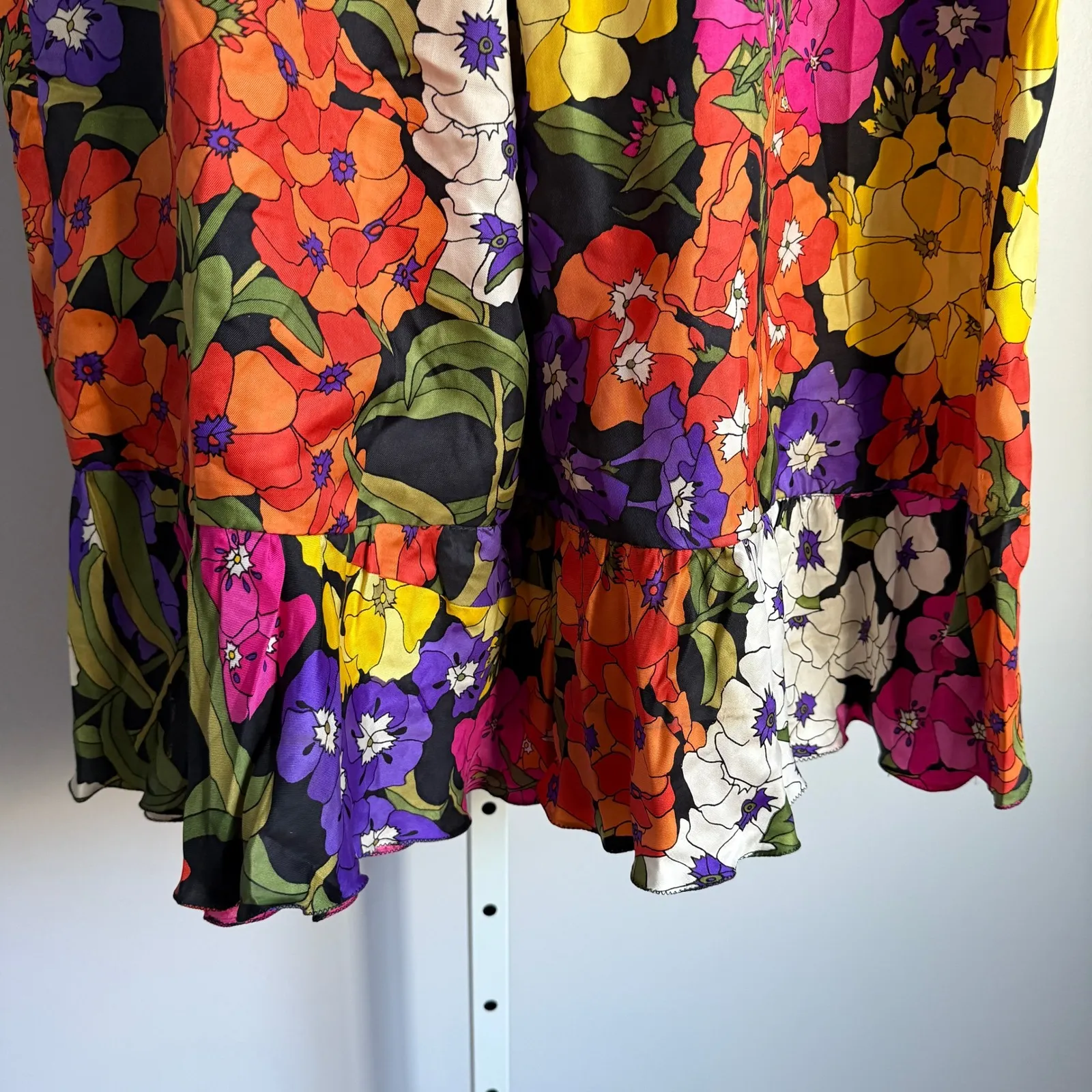 Handmade Floral Print Skirt Colorful Ruffle Midi Elastic Waist Summercore sz 18‎ - Image 8