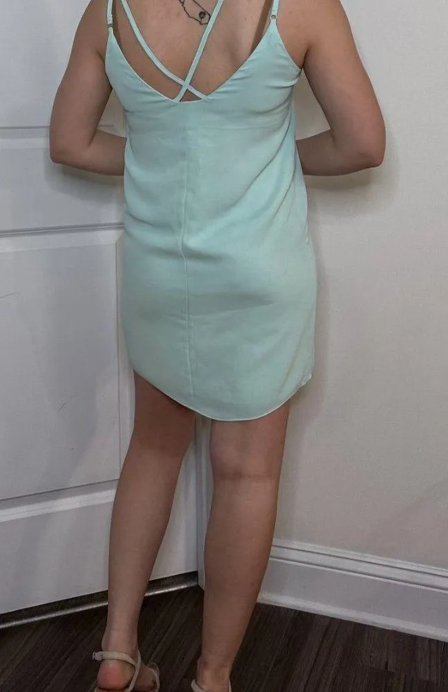 Mint/Pastel Green Strappy Back Mini Slip Dress - 4 - Image 2