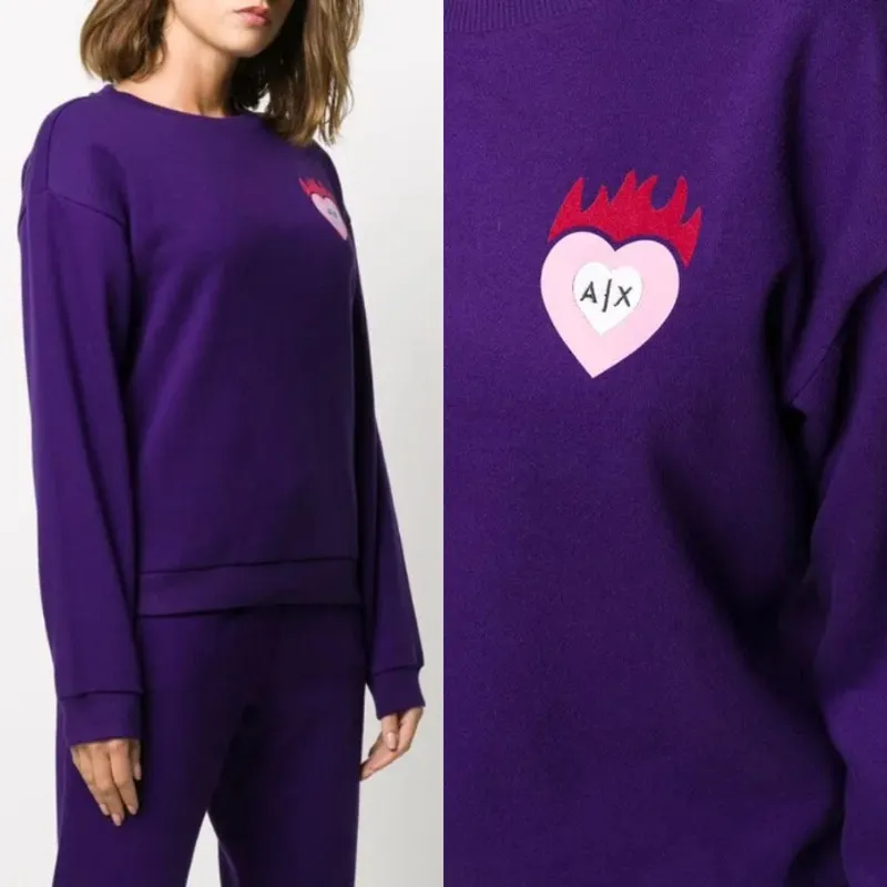 Armani‎ Exchange Purple Heart Logo Sweatshirt Small Lounge Cozy Warm Winter Fall - Image 2