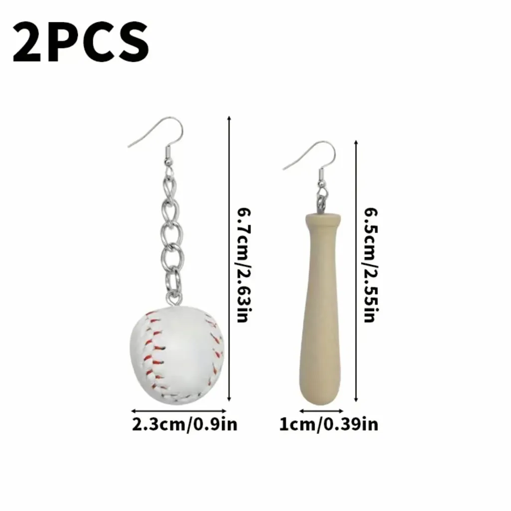 Pair of Bat & Baseball drop dangle earrings faux fashion‎ jewelry White - Image 4