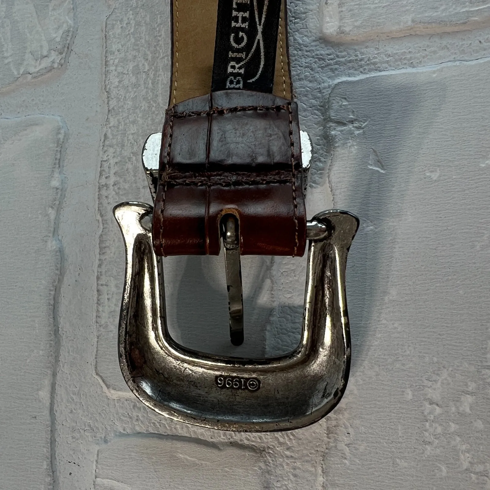 Brighton Belt Womens Medium Brown Croc Embossed Ornate Silver Buckle Pearls 1996 - Image 8