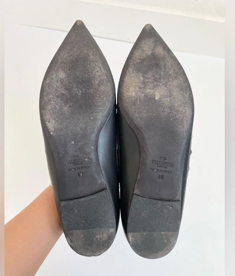 Valentino Garavani Black Noir Leather Rockstud pointed toe Ballerina flats EU 40 - Image 4