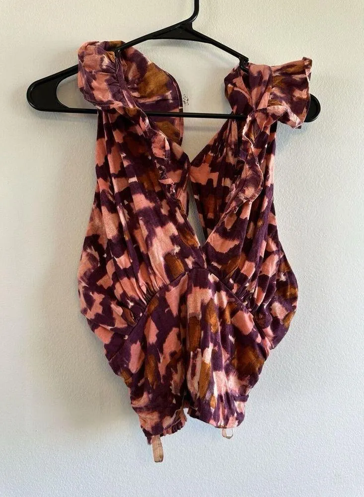 Blouse Womens Small Animal Print Ruffle V Neck Mobwife Cropped - Image 5