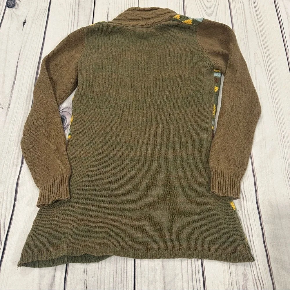 BKE Buckle Sweater Womens Large Brown Mustard Button Up Cardigan Bohemian Knit - Image 5