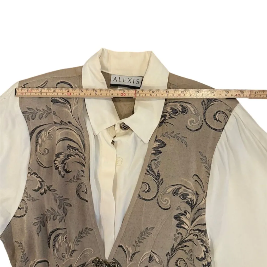 Alexis Beige and Cream Long Sleeve Dress 80’s vintage Golden Girls Costume Sz 12 - Image 8