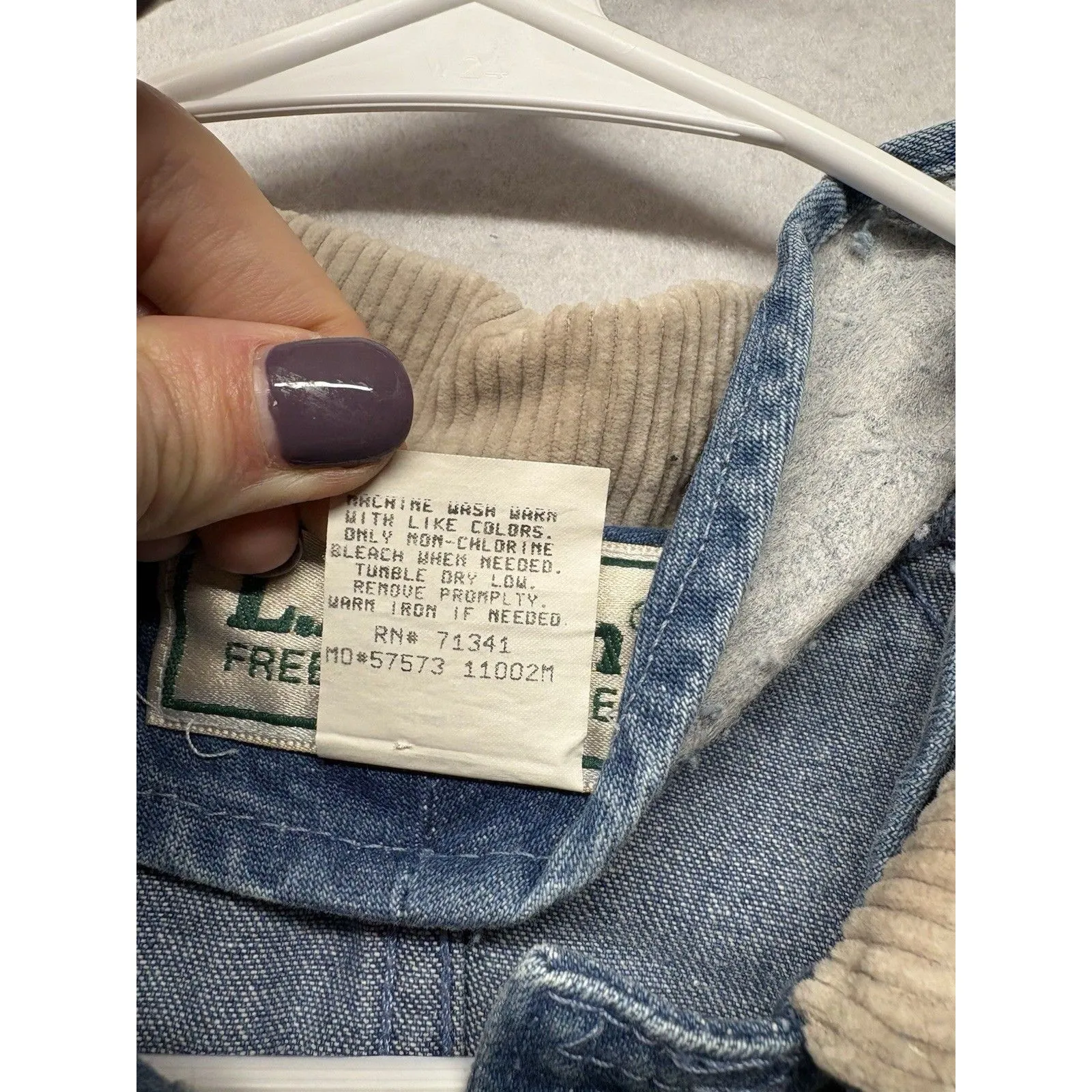 VTG LL Bean Jacket Womens M Barn Chore Denim Corduroy Collar Trench Coat J094 Blue Size M - Image 3