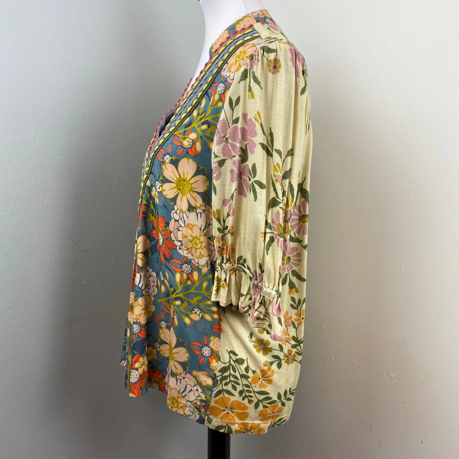 Bl^nk London Anthropologie Stephanie Embroidered Floral Top Small Boho Yellow - Image 8