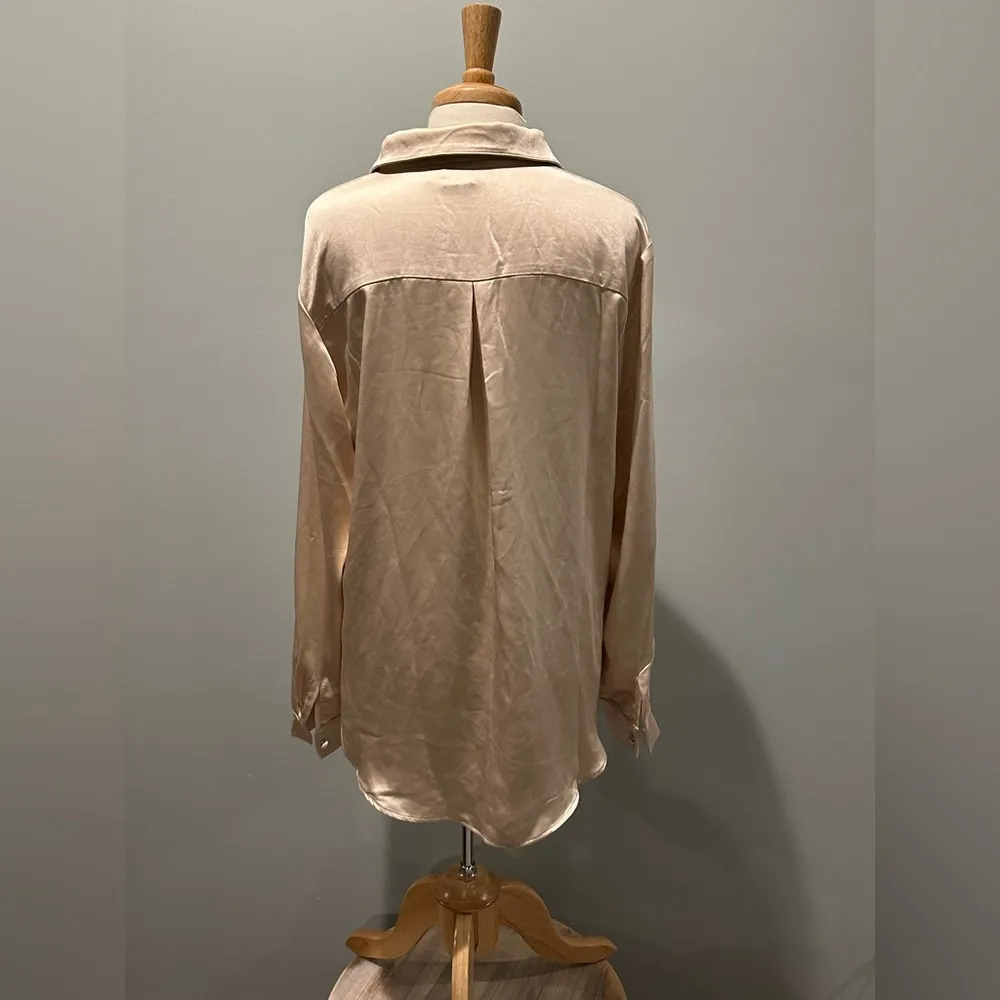 Princess Polly Vintage Vibes Satin Champag button up long sleevee shirt Size 10 - Image 3