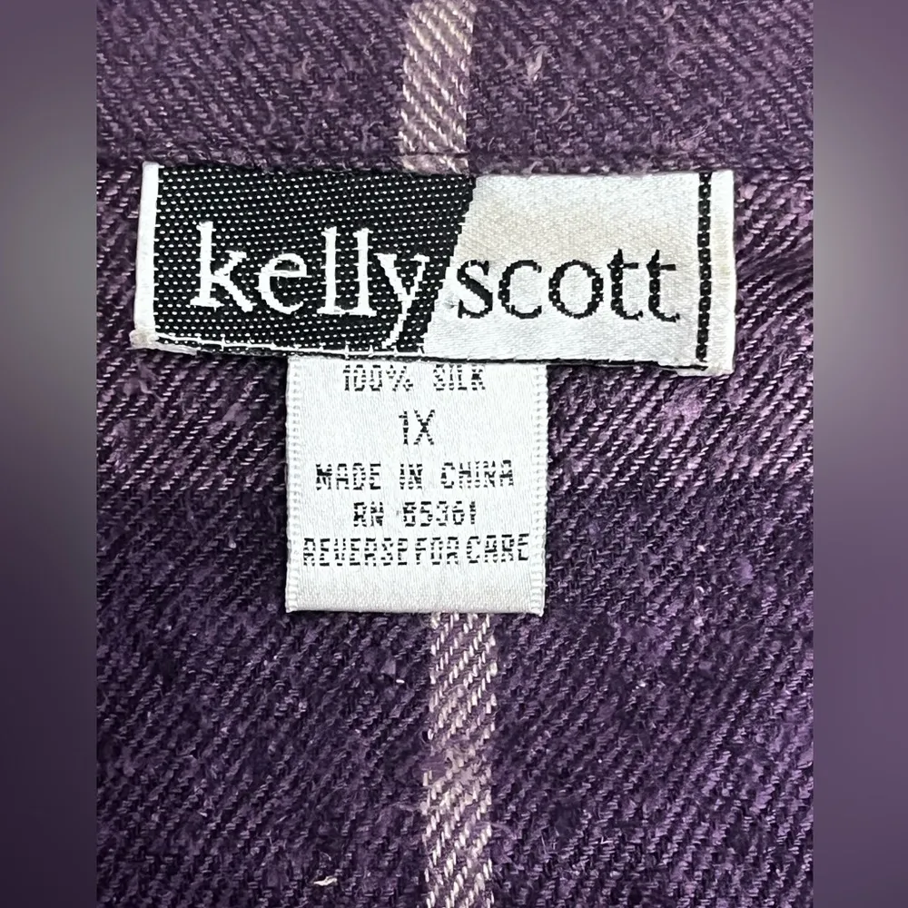 Kelly Scott Women’s‎ Vintage Silk Long Sleeve Shirt Purple Black Top Size XL - Image 6