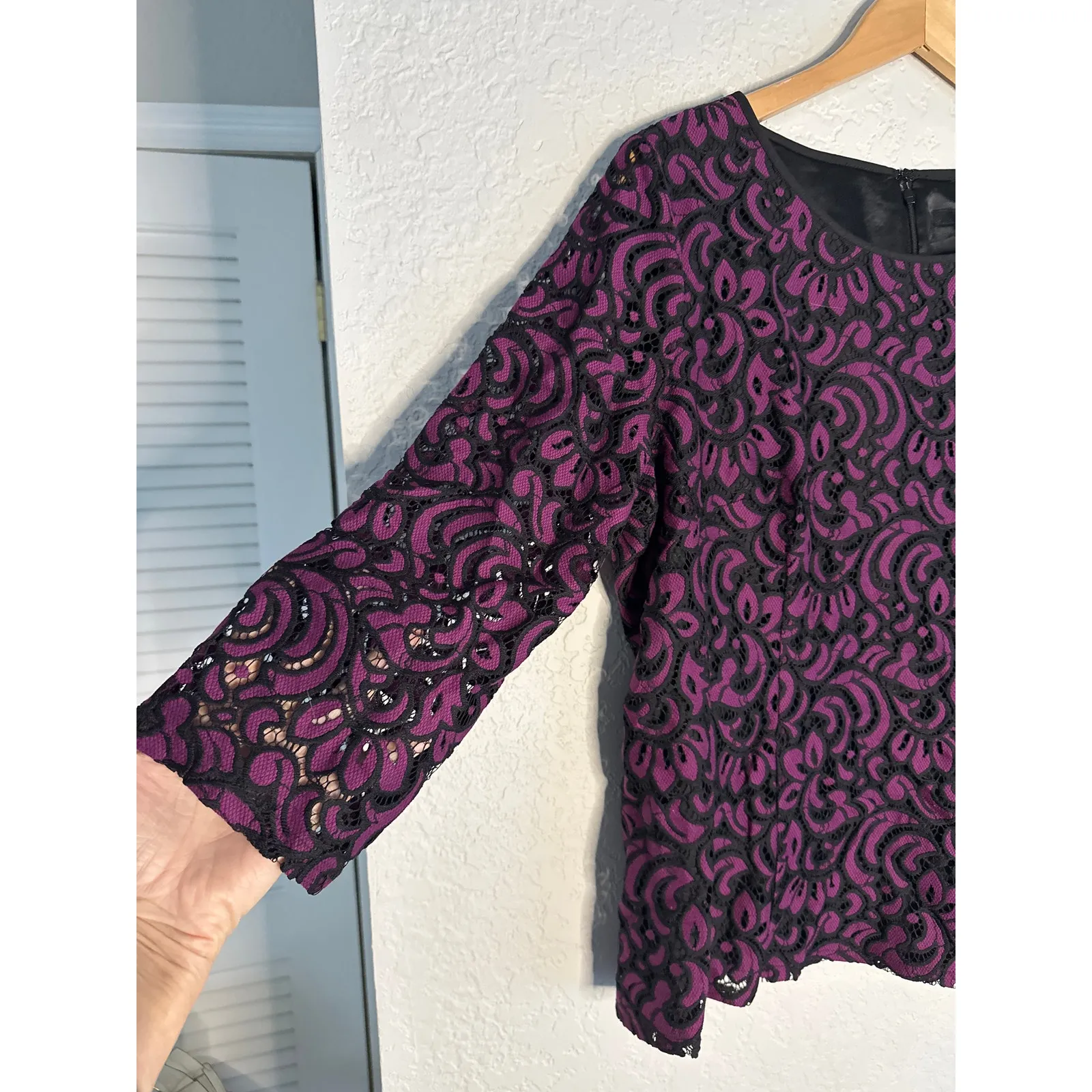 Alex Marie Purple Black Lace Jacquard Top Holiday Dark Goth Fall Cut Out Size XL - Image 3