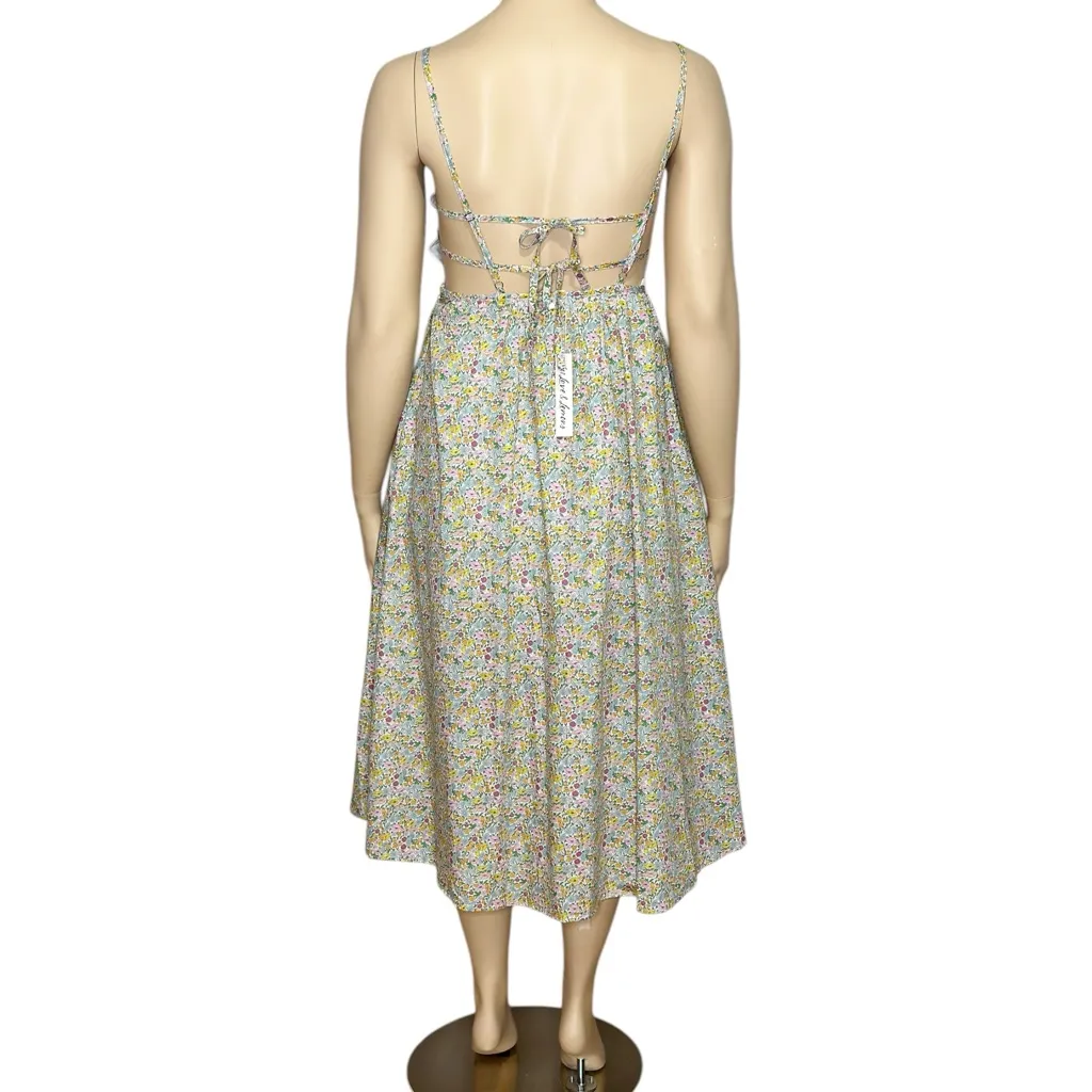 FOR LOVE & LEMONS Raleigh Midi Dress, Blue Floral, Large - Image 8