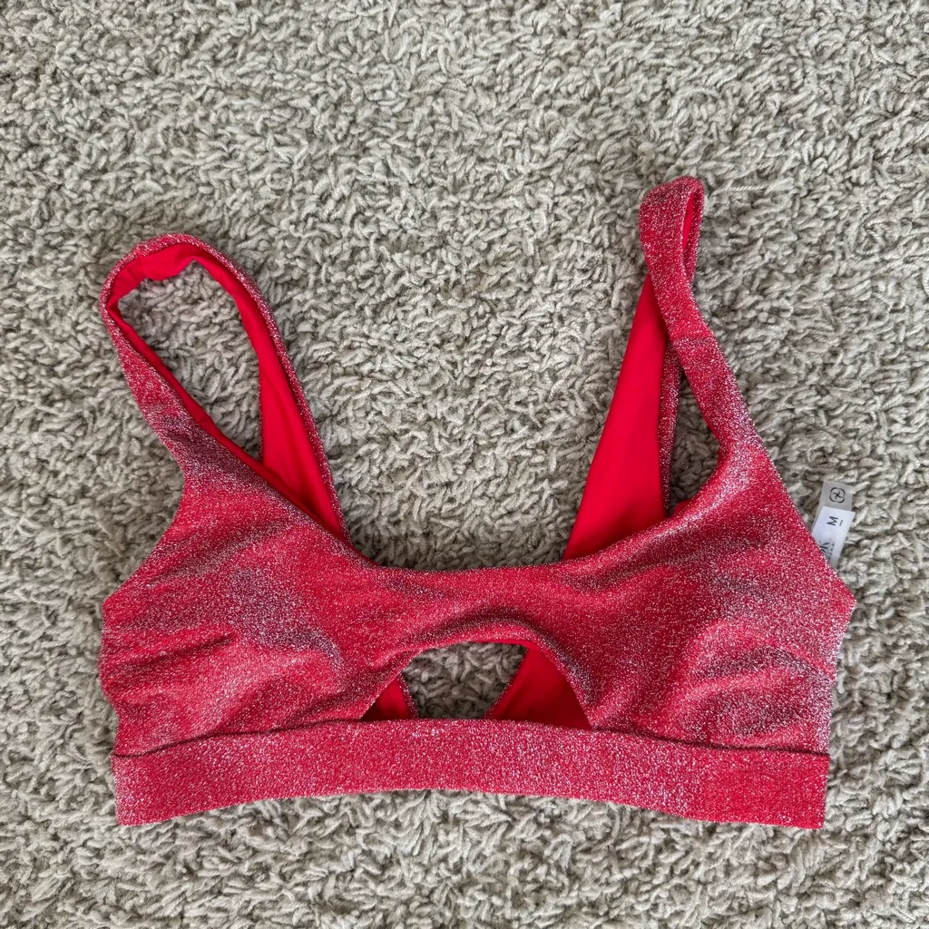 Berlook Red Lurex Cut Out Bikini Top & Bottoms Size M - Image 12