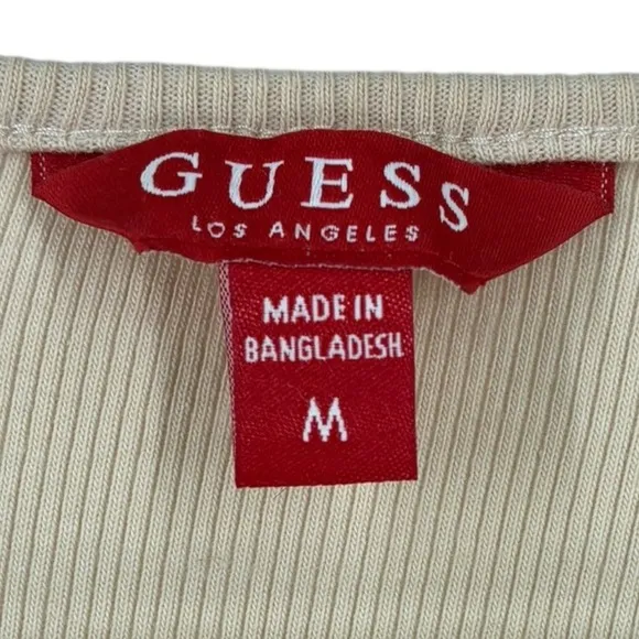 GUESS Ribbed Wrap Crop Top Beige Size‎ M V Neck Crossover Tie Waist - Image 3