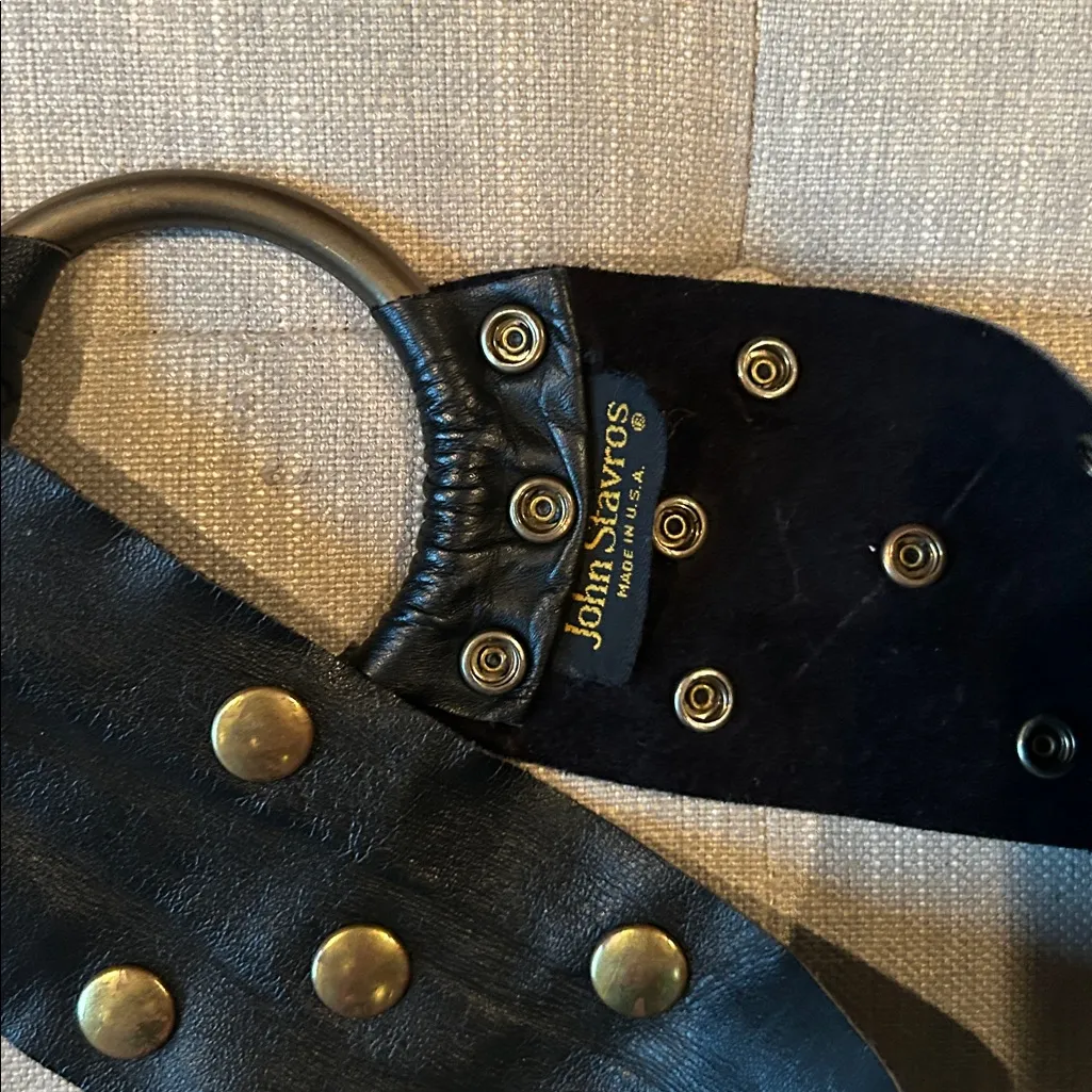 John Stavros Chunky Black Leather Gold Studded Belt - Image 3