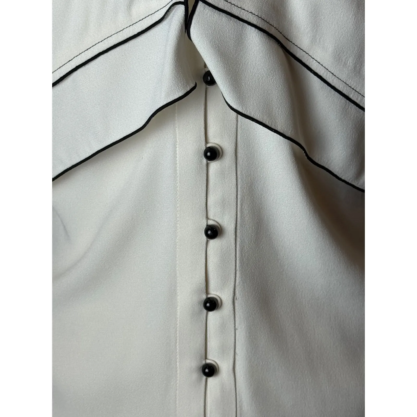 Proenza Schouler Shirt Women 6 Ivory Black Off The Shoulder Tie Neck Long Sleeve - Image 7