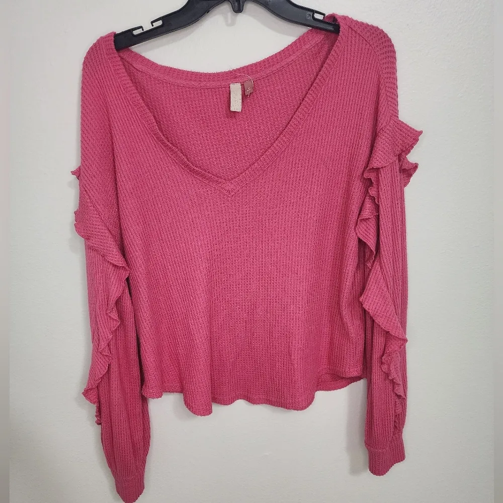 Anthropologie Pilcro Hot Pink Waffle Thermal Top size M - Image 2